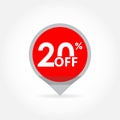 20% price off pointer or marker. Sale and discount tag icon. Vector illustration Royalty Free Stock Photo